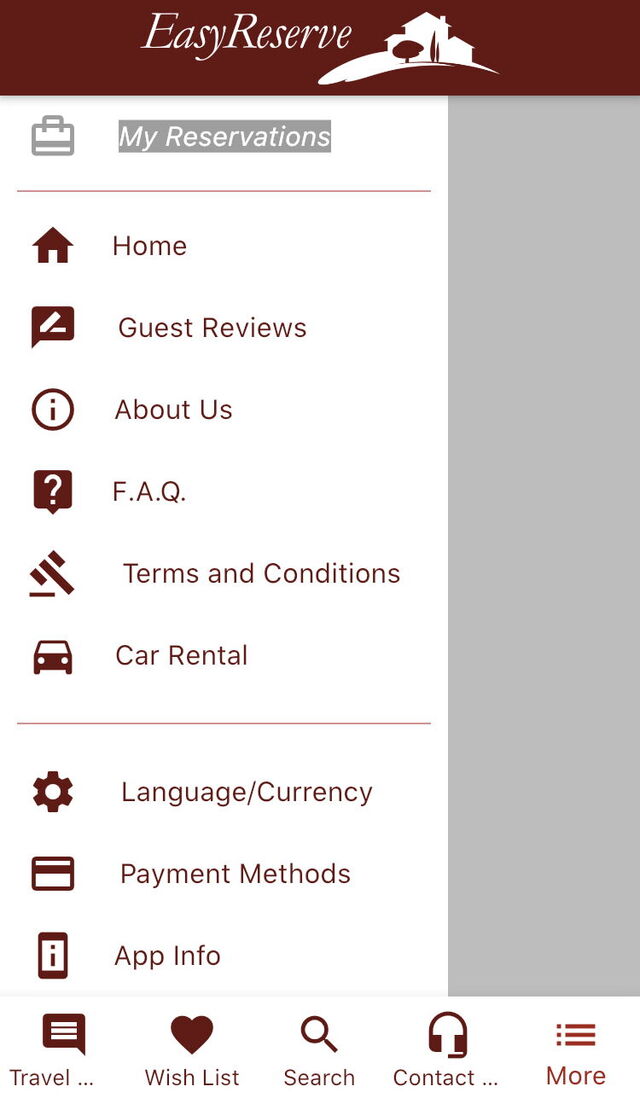 Application Easy Reserve, barres de tâches