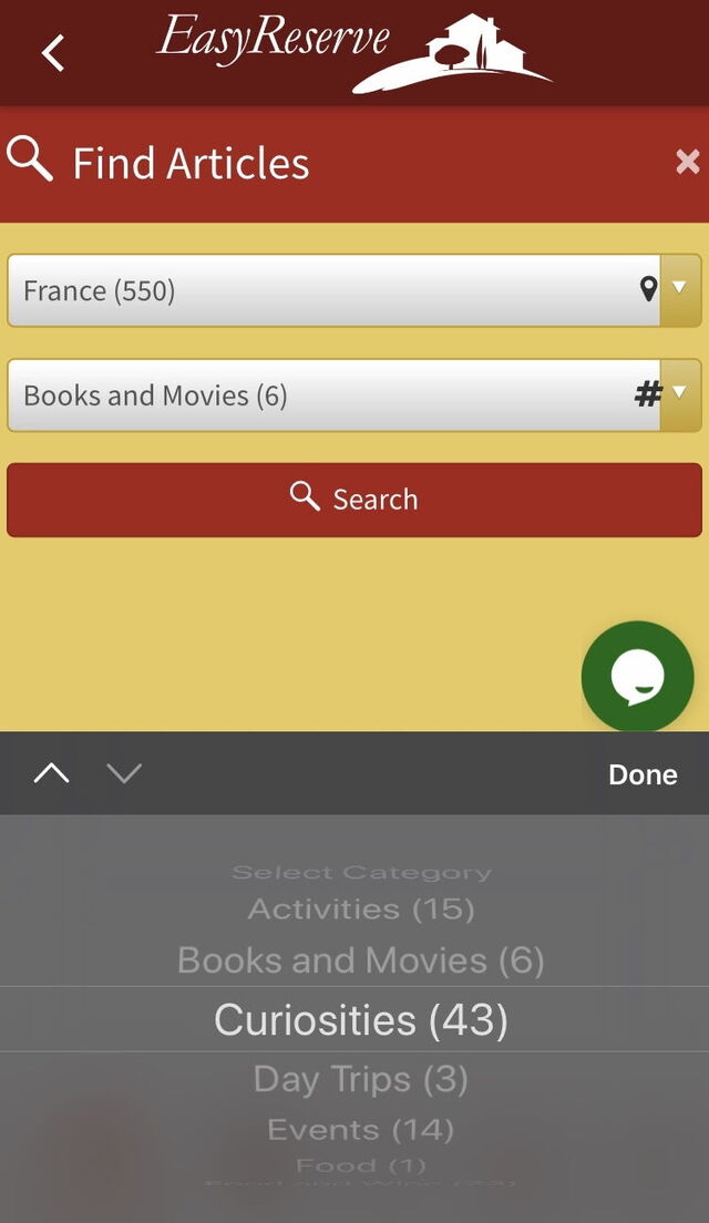 Application Easy Reserve, filtres de recherche de blogs