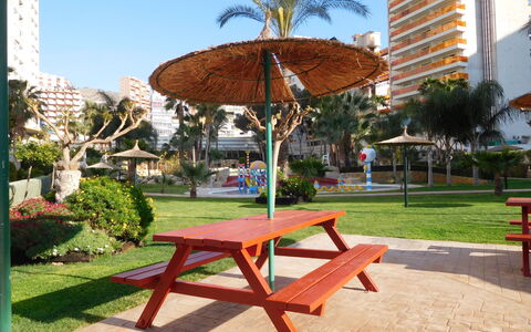 Gemelos: Plante, Bâtiment, Ciel, Meubles, Arbre, Ombre, Table, Rectangle, Mobilier De Jardin, Arecales