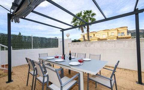 Calpe Calp 410: Meubles, Mobilier De Jardin, Table, Chaise, Tableau De Plein Air, Ombre, Piscine, Recours, Patio, Table Cuisine Et Salle A Manger