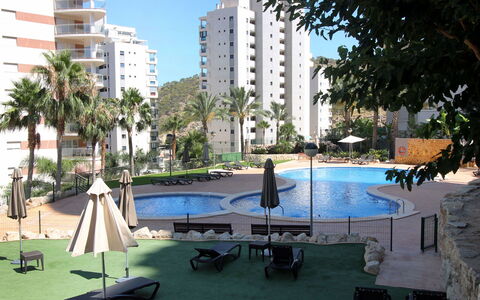 Torre Maestral: L'Eau, Bâtiment, Plante, Propriété, Ciel, Bleu Azur, Fenêtre, Arbre, Piscine, Maison