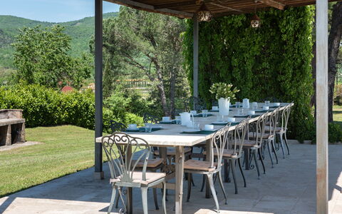 Villa Felciai: Table, Plante, Meubles, Propriété, Chaise, Arbre, Tableau De Plein Air, Ombre, Botanique, Mobilier De Jardin