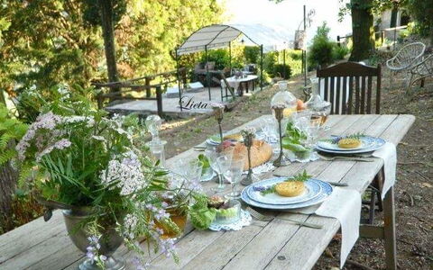 Emilia: Propriété, Table, Repas, Jardin, Arrière-Cour, Patio, Cour, Brunch, Tableau De Plein Air, Restaurant