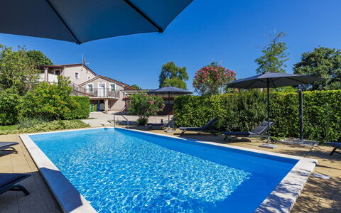 Sandra: Piscine, Bleu, Recours, Loisir, Composite, Mobilier De Jardin, Eco Hôtel, Parapluie, Ombre, Caractéristique De L'Eau