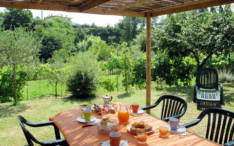 Emilia: Meubles, Table, Mobilier De Jardin, Chaise, Jardin, Tableau De Plein Air, Ombre, Arrière-Cour, Table Cuisine Et Salle A Manger
