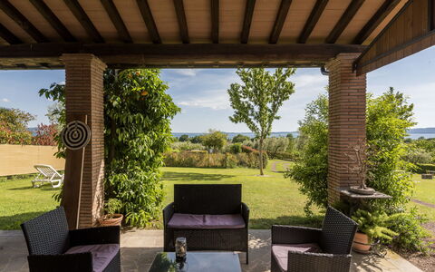 Lago di Bolsena 663: Meubles, Mobilier De Jardin, Bois, Chaise, Table, Porche, Tableau De Plein Air, Jardin, Lot Terre
