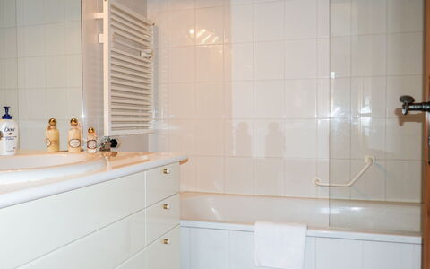 Chesa Polaschin e - E21 - Sils: Luminaire Plomberie, Propriété, Armoire De Toilette, Cabinetry, Salle De Bains, Robinet, Bâtiment, Design Intérieur, Bois, Sol