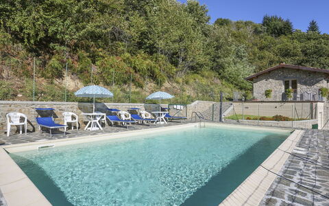 Castelnuovo di Garfagnana 648: L'Eau, Bâtiment, Piscine, Ciel, Plante, Chaise, Arbre, Plan D'Eau, Maison, Mobilier De Jardin