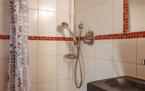 Chalet a Coeur: Salle De Bains, Luminaire Plomberie, Mur, Design Intérieur, Robinet, Plomberie, Sol, Tete De Douche, Tuile, Douche