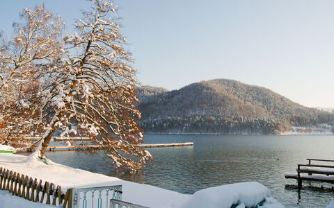 Klopeiner See 60: Ciel, L'Eau, Jour, Neige, La Nature, Paysage Naturel, Bois, Arbre, Montagne, Clôture
