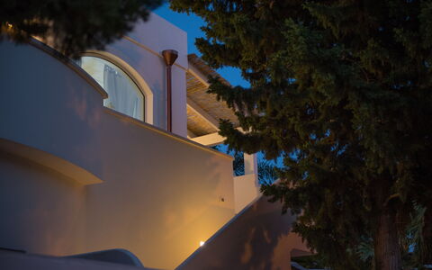 Casa Bianca: Bleu, Ciel, Architecture, Lumière, Arbre, Nuit, Bâtiment, Maison, Soirée, Plante