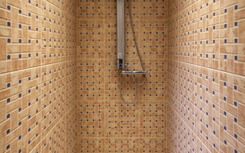 Bungalowpark Landsrade: Sol, Bois, Sol, Marron, Tuile, Tete De Douche, Tache De Bois, Plomberie, Salle De Bains