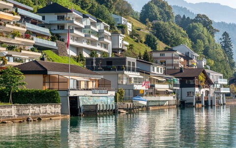 Seestern Direkt am See: Ville, Village De Montagne, Établissements Humains, Village, L'Eau, Maison, Lac, Bâtiment, Voie Navigable, Réflexion