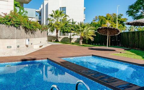 Jávea 734: Piscine, Appartement, Condominium, Recours, Ombre, Jardin, Aménagement Paysager, Eco Hôtel, Mobilier De Jardin
