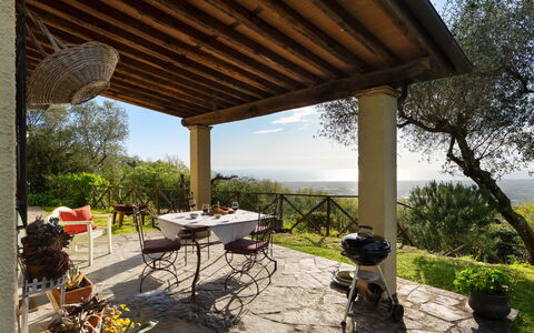 Villa Elisa: Meubles, Chaise, Table, Mobilier De Jardin, Table Cuisine Et Salle A Manger, Ombre, Recours, Jardin, Tableau De Plein Air, Structure En Plein Air