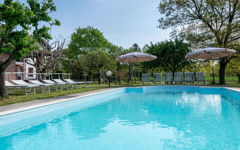 Cascina Anna: L'Eau, Plante, Ciel, Piscine, Nuage, Arbre, Ombre, Chaise, Mobilier De Jardin, Arecales