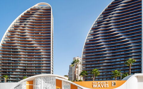 Sunset Waves: Ciel, Bâtiment, Propriété, Skyscraper, Monde, Bloc Tour, Condominium, Design Urbain, Cityscape, Bâtiment Commercial