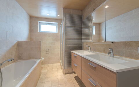 Alaska Beach with Terrace: Robinet, Miroir, Luminaire Plomberie, Évier, Armoire De Toilette, Baignoire, Cabinetry, Lavabo, Bâtiment, Salle De Bains