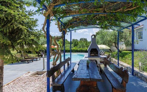 Labin 389: Bleu, Ombre, Jardin, Loisir, Aménagement Paysager, Structure En Plein Air, Mobilier De Jardin, Banc, Pergola, Arrière-Cour