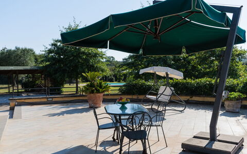 Rimbaudo: Plante, Meubles, Ciel, Table, Parapluie, Bleu Azur, Mobilier De Jardin, Ombre, Chaise, Tableau De Plein Air