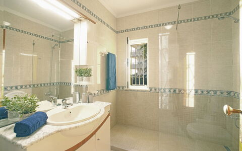 Inês: Miroir, Luminaire Plomberie, Robinet, Propriété, Évier, Baignoire, Salle De Bains, Tete De Douche, Plante, Douche