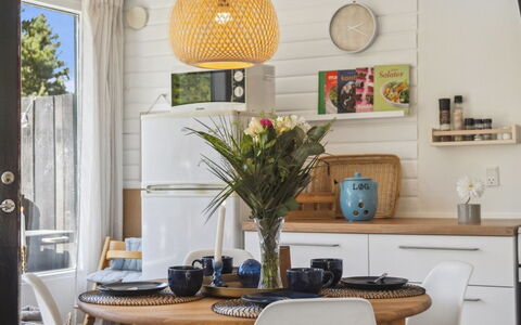 Inga - 1.3Km from the Sea: Meubles, Design Intérieur, Cuisine, Luminaire, Éclairage, Comptoir, Chaise, Table, Vaisselle, Sol