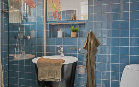 Mumme - 100M from the Sea: Luminaire Plomberie, Design Intérieur, Salle De Bains, Tuile, Sol, Plomberie, Robinet, Évier, Toilette, Siège De Toilette