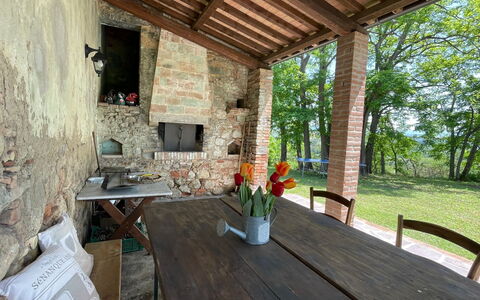 Podere La Sterza: Table, Meubles, Plante, Bâtiment, Bois, Pot De Fleur, Chaise, Design Intérieur, Arbre, Maison