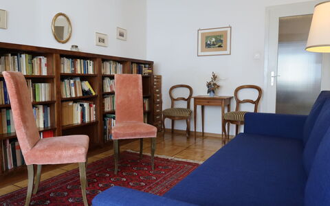 Pérolles: Meubles, Bibliothèque, Table, Étagère, Cadre, Bâtiment, Bleu, Canapé, Bois, Chaise