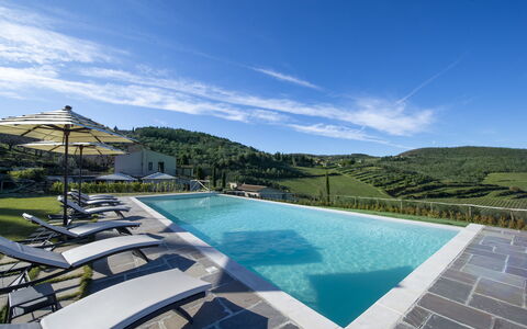 Bella Di Panzano: L'Eau, Nuage, Ciel, Propriété, Piscine, Plante, Bleu Azur, Bâtiment, Mobilier De Jardin, Arbre