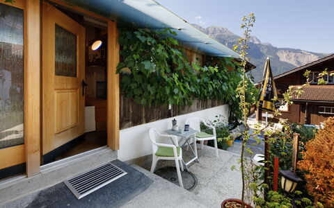 Brienzwiler 125: Pot De Fleur, Ombre, Plante D'Appartement, Tache De Bois, Chaise, Eco Hôtel, Restaurant, Balcon