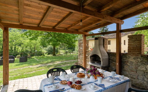 Locanda Di Alberi Without Kitchen: Table, Plante, Propriété, Bâtiment, Vaisselle, Ombre, Design Intérieur, Arbre, Mobilier De Jardin, Bois