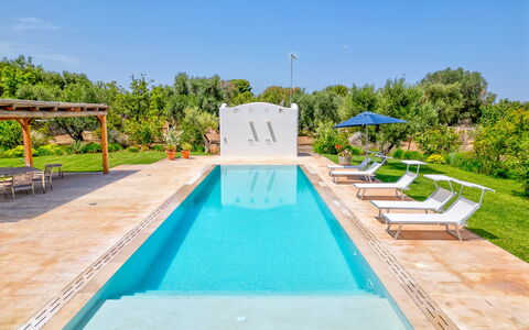 Villa Del Capitolo Con Trullo: L'Eau, Plante, Ciel, Piscine, Bleu Azur, Arbre, Mobilier De Jardin, Ombre, Loisir, Immobilier