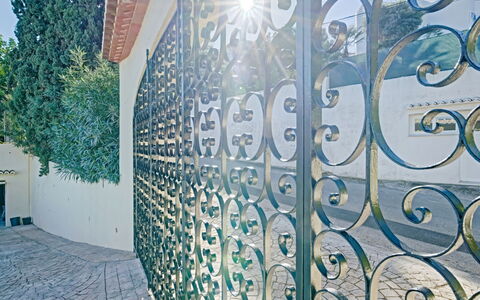 Villa Zamorita: Bleu Azur, Arbre, Plante, Police De Caractère, Art, Façade, Point De Repère, Verre, Teintes Et Ombres, Zone Urbaine