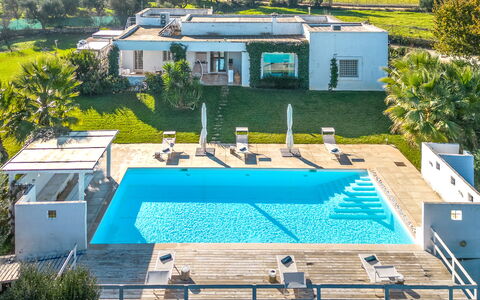 Masseriola Di Puglia: Plante, Bâtiment, Fenêtre, Vert, Bleu Azur, Piscine, L'Eau, Architecture, Ombre, Arbre