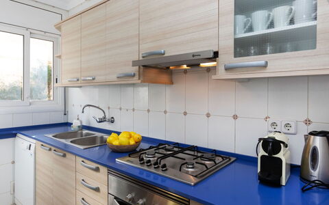 Can Can Grau: Comptoir, Cabinetry, Propriété, Evier, Cuisinière, Vaisselle, Bleu, Gaz Poele, Robinet, Appareil De Cuisine