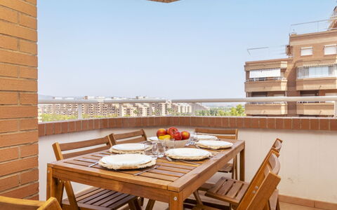 Vistamar Ii - Marina D'Or: Bois, Meubles, Architecture, Appartement, Chaise, Table Cuisine Et Salle A Manger, Table, Balcon, Sol, Tableau De Plein Air
