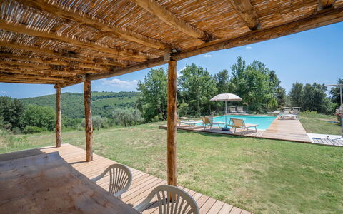 Casolare Torre With Pool And Ac: Bois, Chalet, Ombre, Ferme, Biens, Arrière-Cour, Dur, Mobilier De Jardin, Piscine, Structure En Plein Air