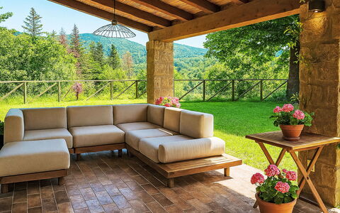 Fanny: Meubles, Bois, Mobilier De Jardin, Sol, Table, Jardin, Tableau De Plein Air, Canapé, Chaise