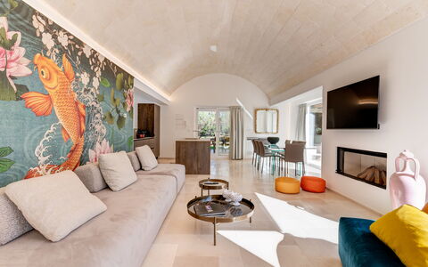 Trullo Brenda: Sol, Design Intérieur, Meubles, Sol, Plafond, Domicile, Salon, Recours, Canapé