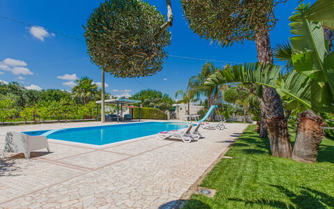 Trullo Poggio Con Piscina: Bleu, Arbre, Piscine, Recours, Ombre, Eco Hôtel, Aménagement Paysager, Loisir, Tropiques