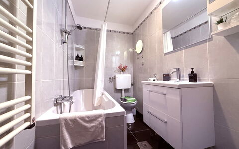 Apartment Niko, Private Garden, Wifi - Opatija: Luminaire Plomberie, Salle De Bains, Évier, Design Intérieur, Sol, Sol, Robinet, Plomberie, Lavabo, Armoire De Toilette
