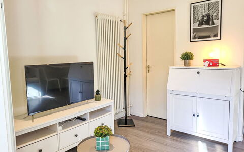 White Locarno Apt.1: Meubles, Design Intérieur, Sol, Bois, Sol, Pièce, Télévision, Éclairage, Cabinetry, Salon