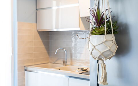 Altamarea Apartment: Design Intérieur, Pot De Fleur, Cuisine, Sol, Sol, Plante D'Appartement, Comptoir, Pièce, Vase, Cabinetry