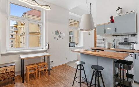 Art District Nook: Meubles, Design Intérieur, Sol, Sol, Bois, Plafond, Cuisine, Luminaire, Comptoir, Pièce