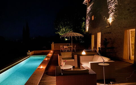 Asolina Villa: Piscine, Meubles, Recours, Mobilier De Jardin, Éclairage, Éclairage Paysager, Eco Hôtel, Chaise, Nuit, Crépuscule