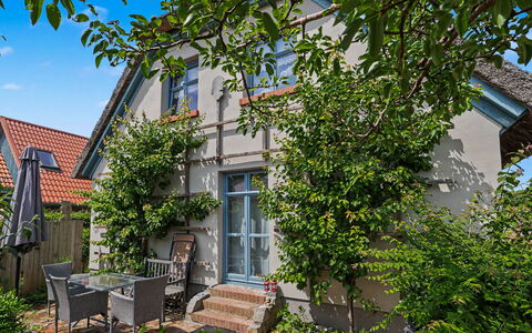 Reetgedecktes Ferienhaus Seelchen: Bâtiment, Fenêtre, Maison, Zone Résidentielle, Domicile, Arbuste, Architecture, Chalet, Porte
