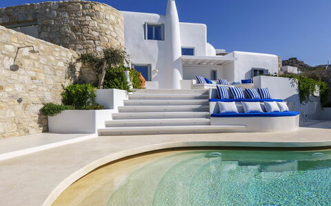 Villa Nikolas: Bleu, Biens, Villa, Hôtel, Recours, Conception, Manoir, Piscine, Mobilier De Jardin