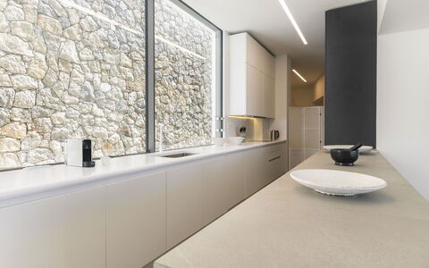 Villa Teseo: Design Intérieur, Mur, Sol, Bois, Cuisine, Comptoir, Sol, Plafond, Éclairage, Domicile