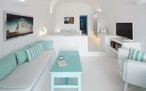 Neli Suite: Bleu, Appartement, Mer, Salon, Matériau Naturel, Conception, Hôtel, Recours, Station Balnéaire